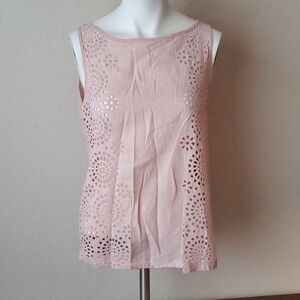 Ann Taylor LOFT Soft Pink Eyelet Cutout Sleeveless Top Size S